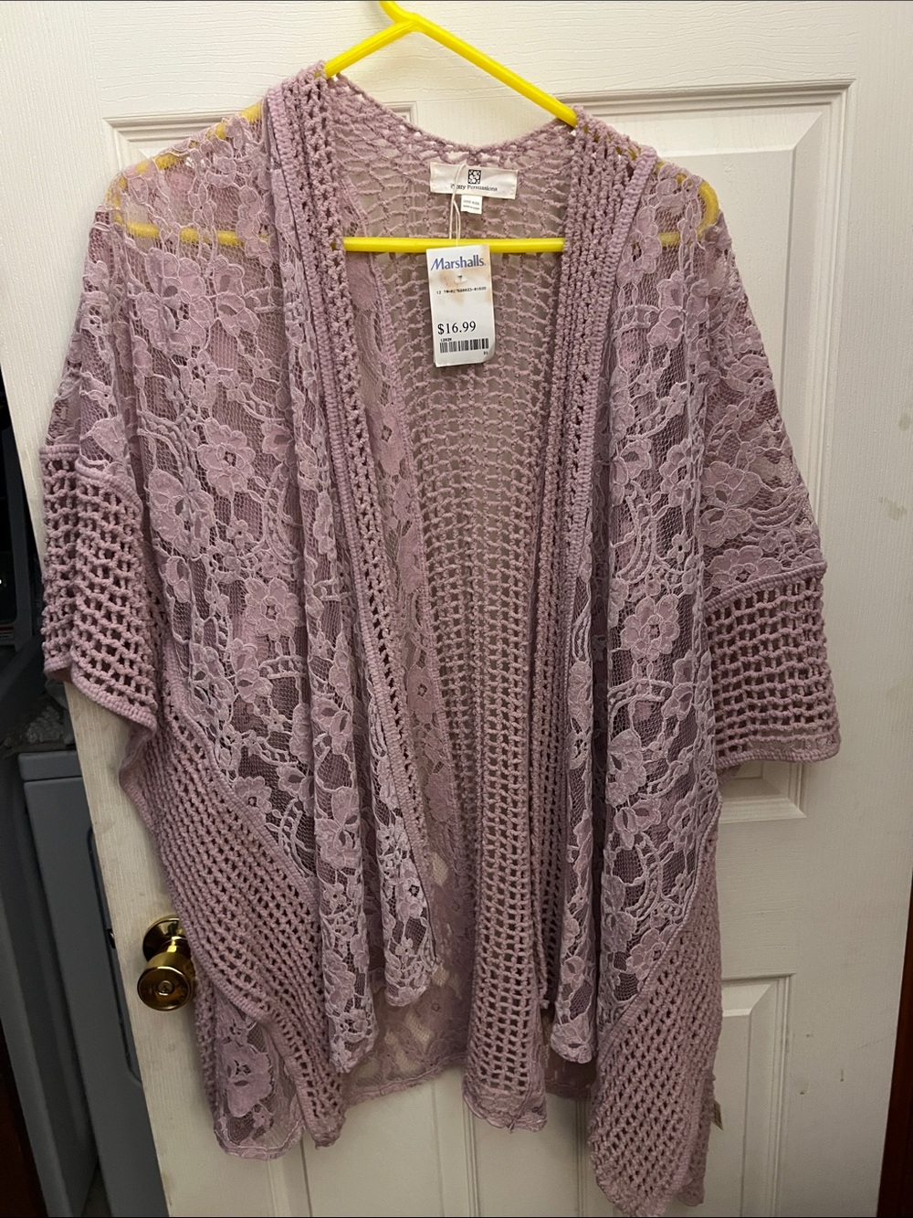 Pretty Persuasions Lace Knit Open-Front Cardigan - Mauve